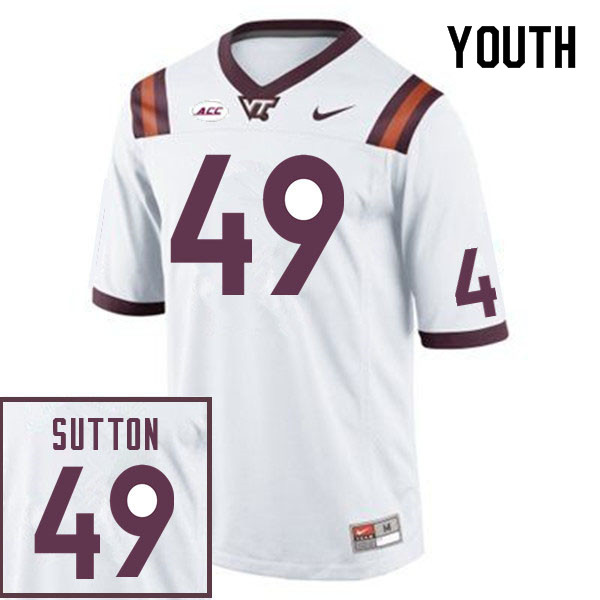 Youth #49 Latrell Sutton Virginia Tech Hokies College Football Jerseys Sale-White